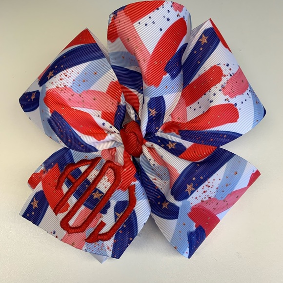 Any Initials Monogram Hair Bow Patriotic July 4th - Picture 4 of 8